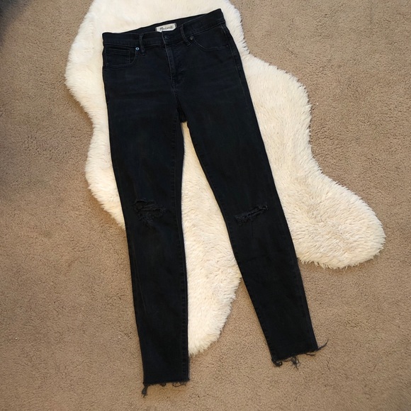 Madewell Distressed High Rise Black Skinny Jeans - Picture 2 of 10